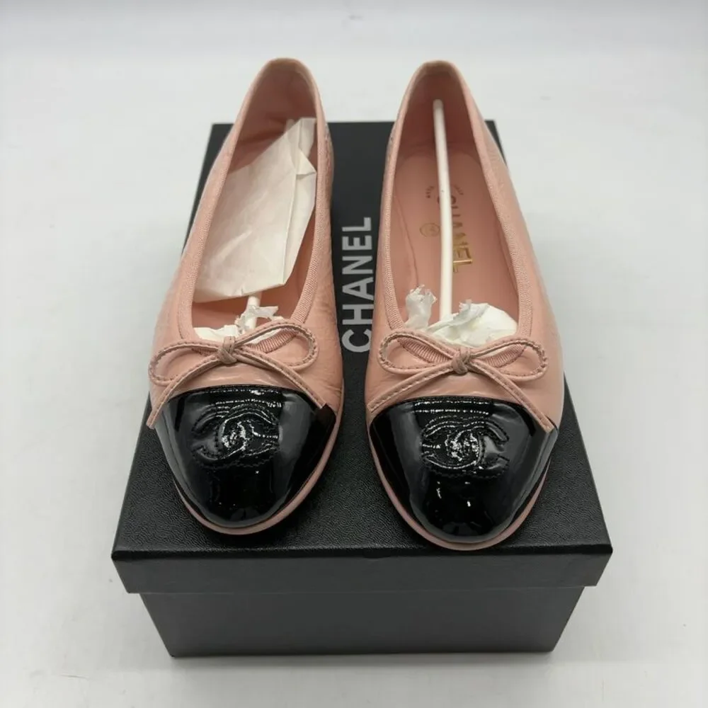 CHANEL Pink Ballet Flats Leather